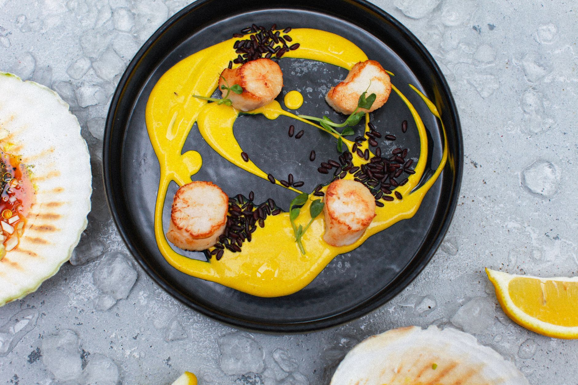 Pan-Seared Scallops with Saffron & Black Rice