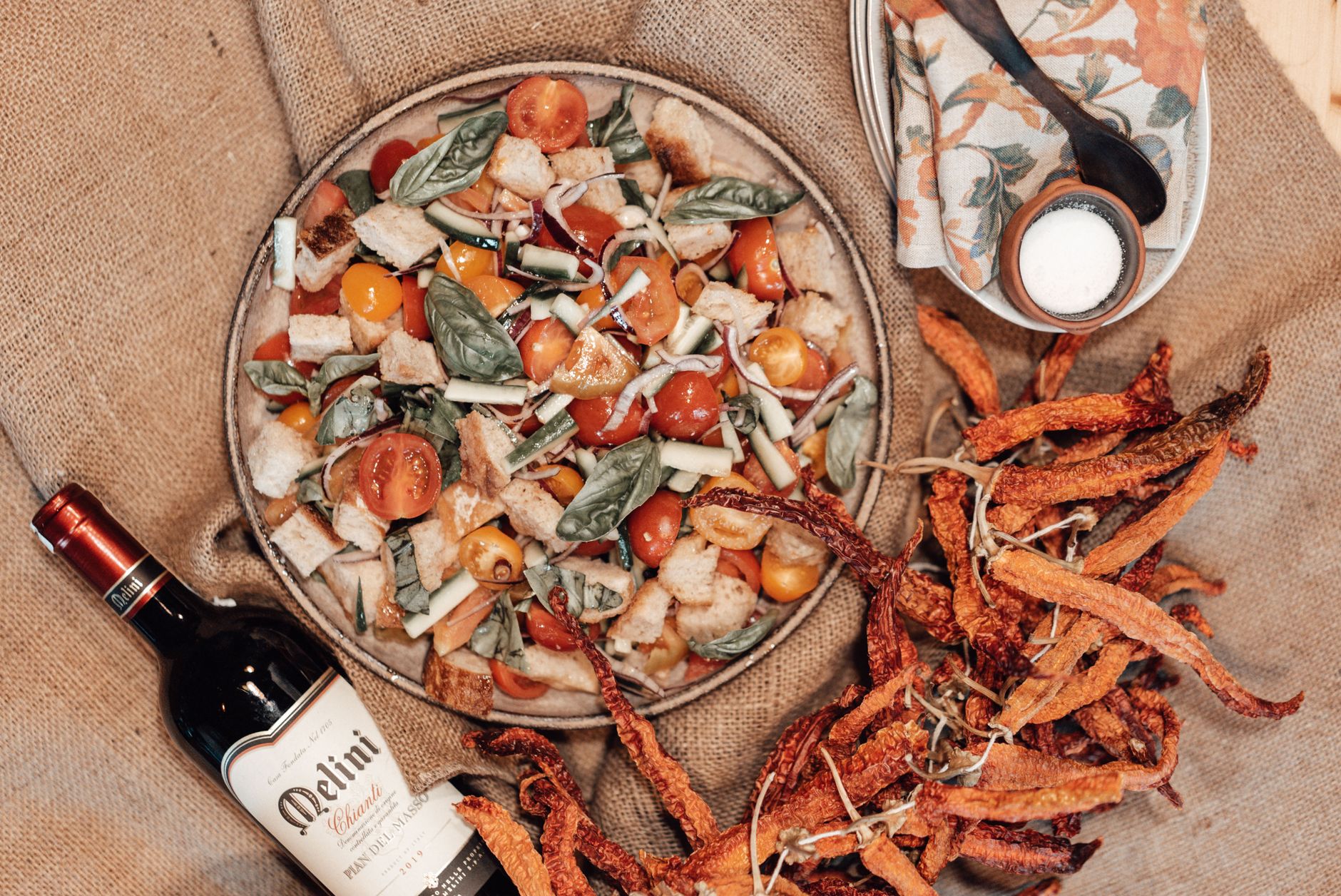 Panzanella with Crispy Sweet Potato Fries