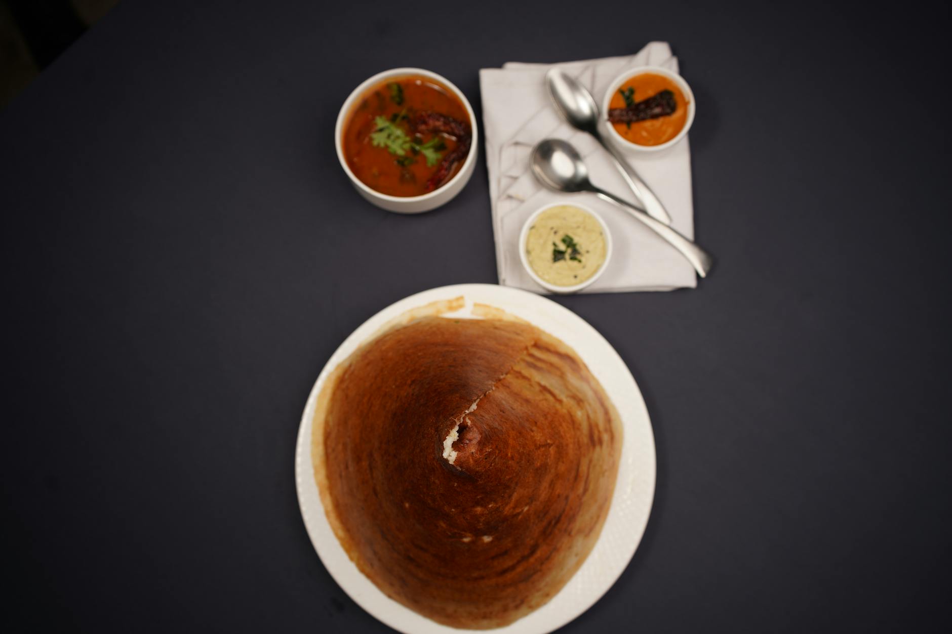 Paper Dosa with Three Chutneys