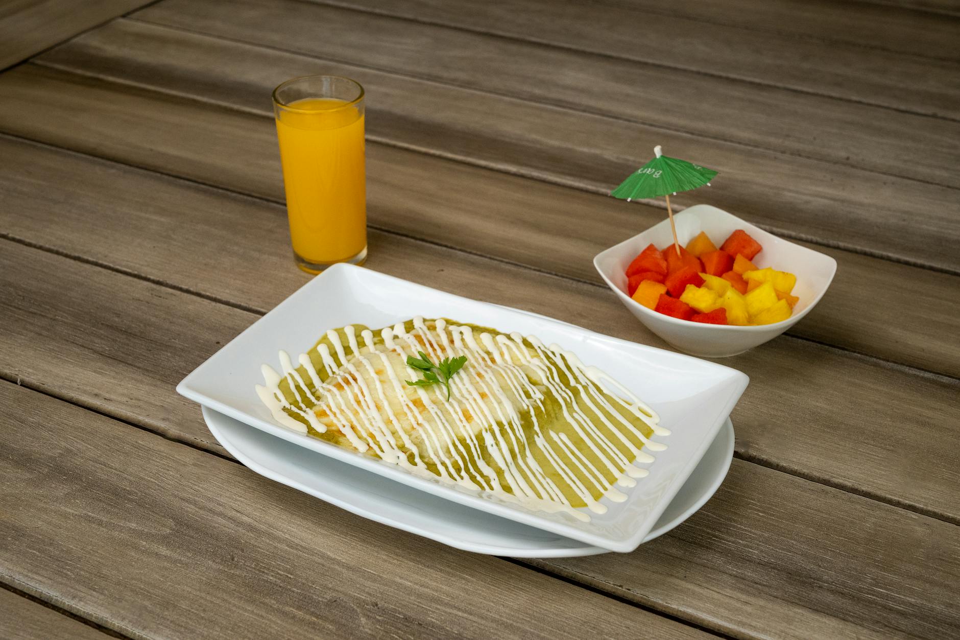 Quick Mole Chicken Enchiladas with Fresh Fruit
