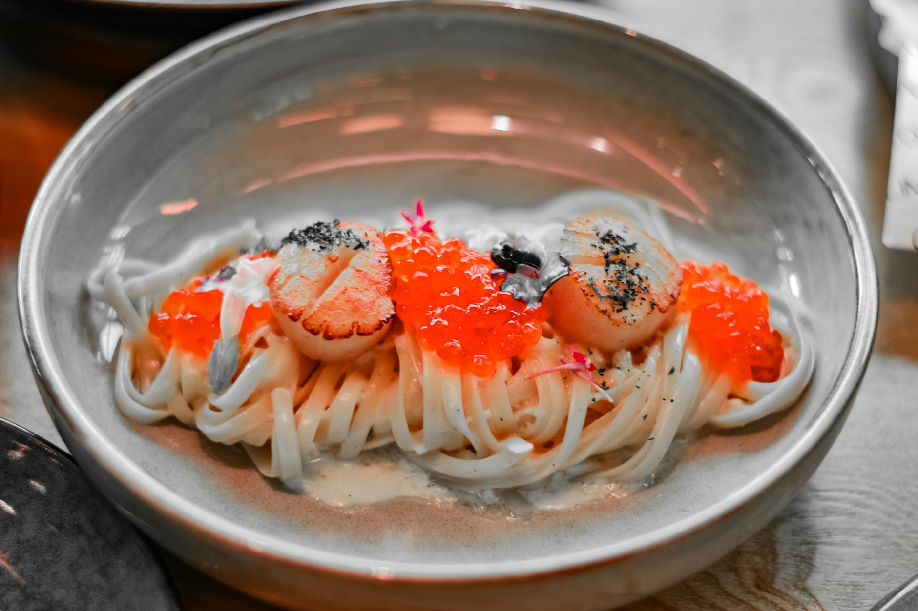 Seared Scallops with Pasta & Caviar