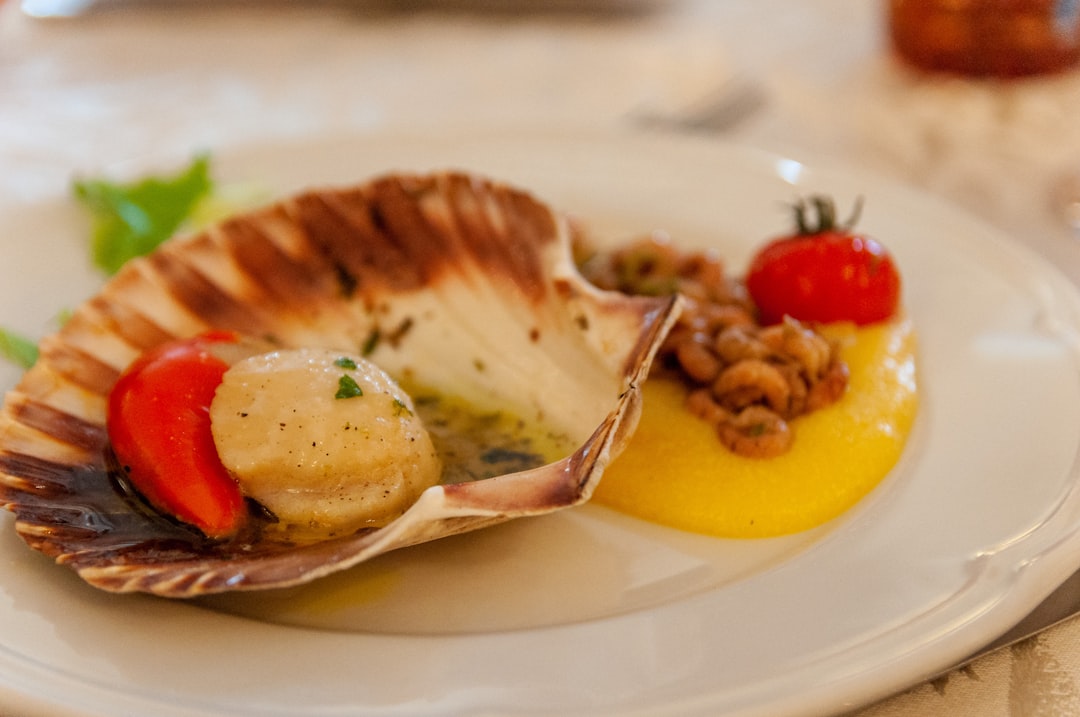 Seared Scallops with Polenta, Shrimp & Tomato