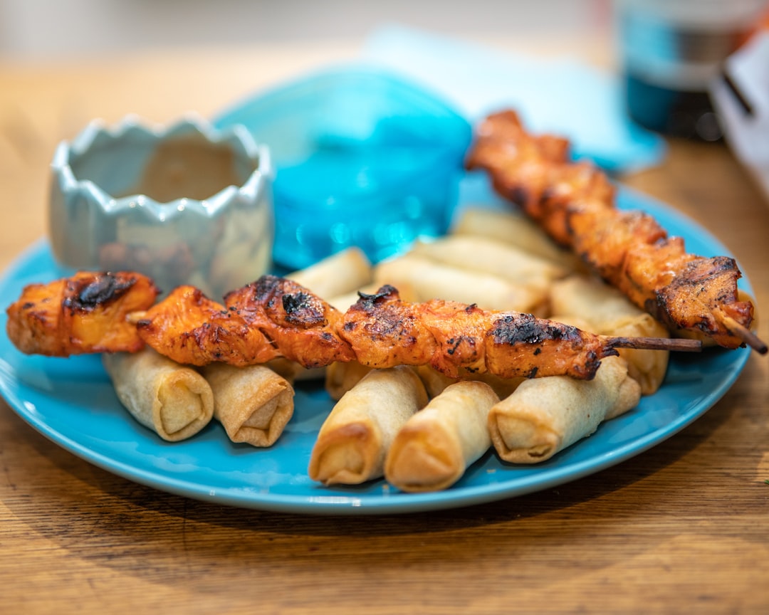 Sheet Pan Chicken Satay with Spring Rolls