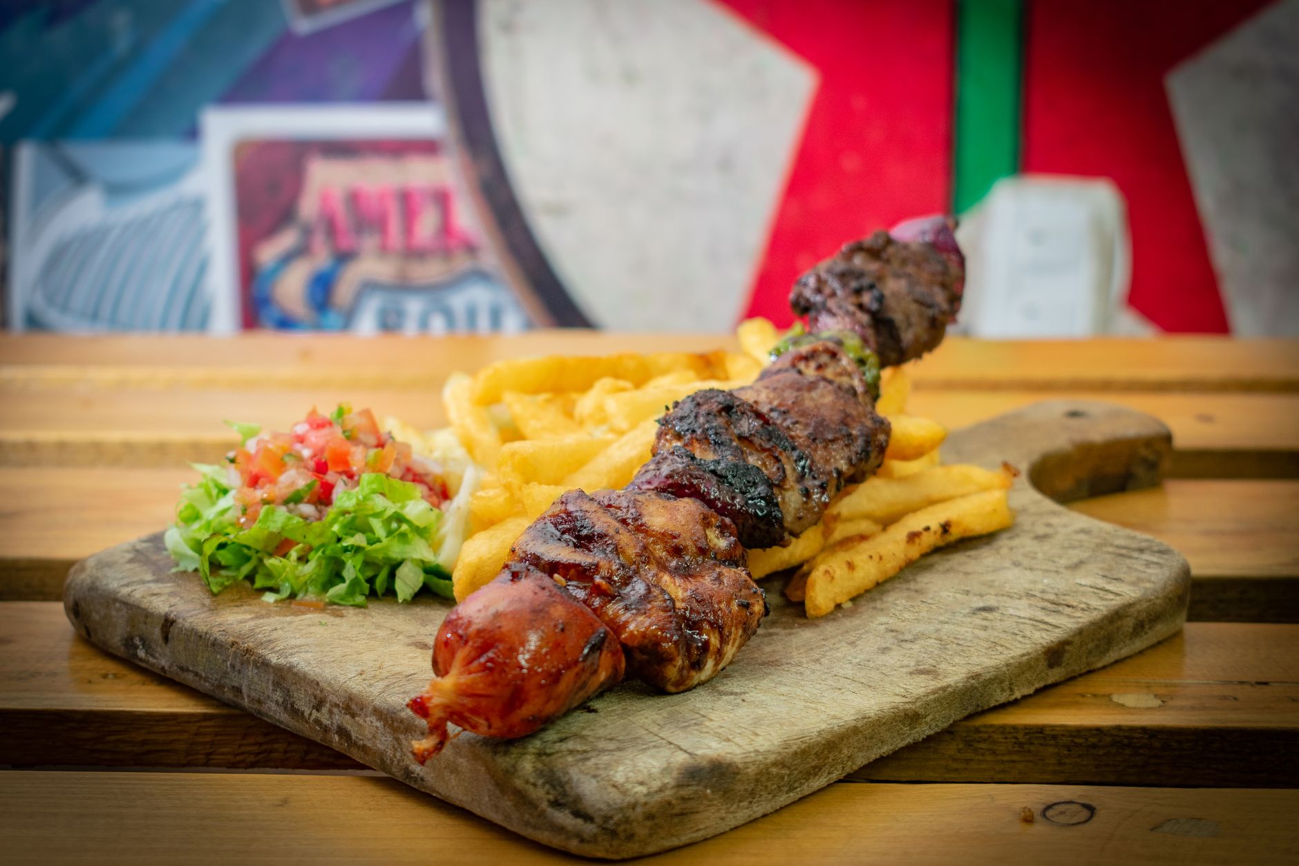 Sheet-Pan Lamb Kebab with Fries & Salad