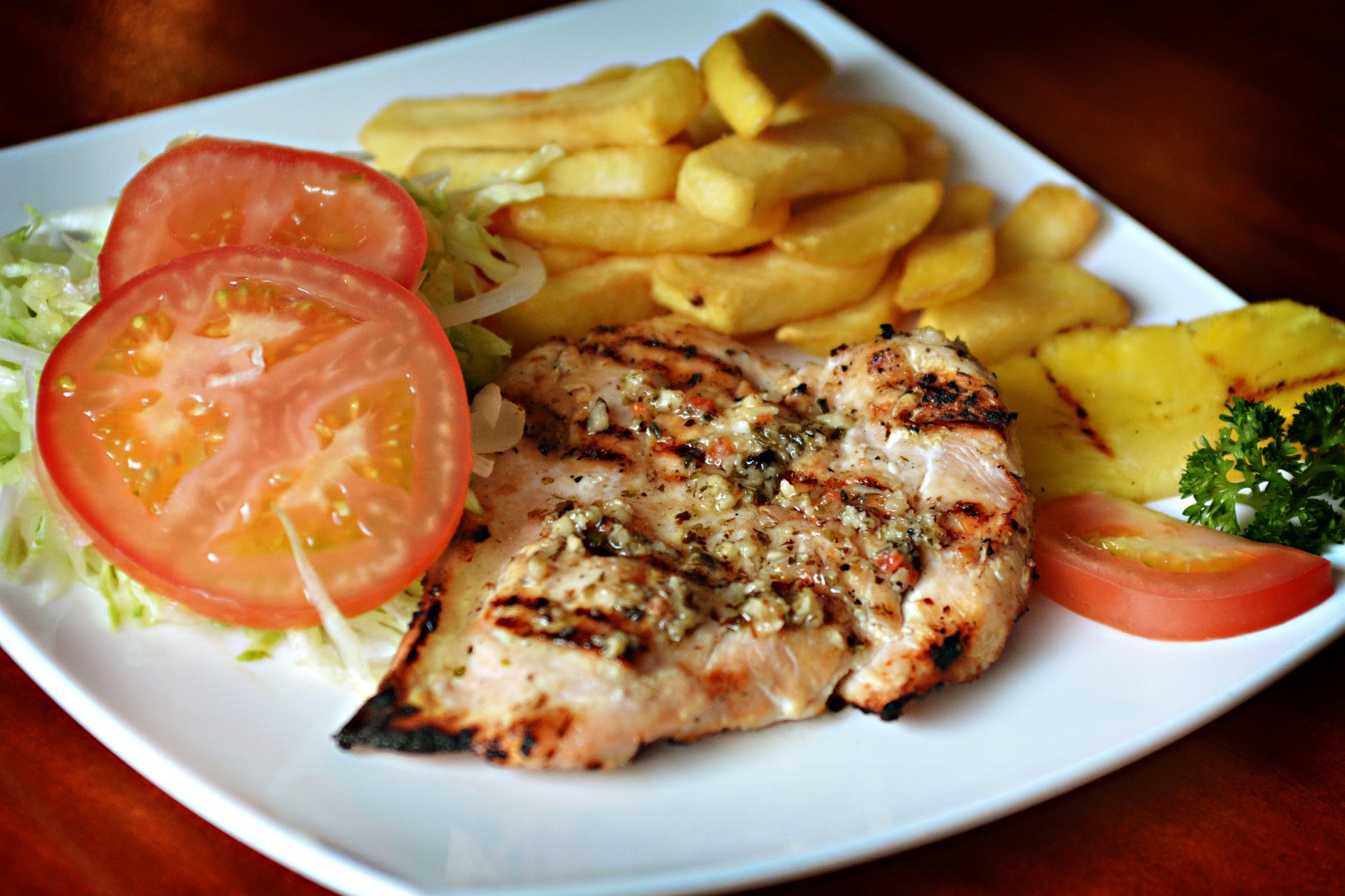 Sheet-Pan Mojo Chicken with Crispy Fries & Pineapple
