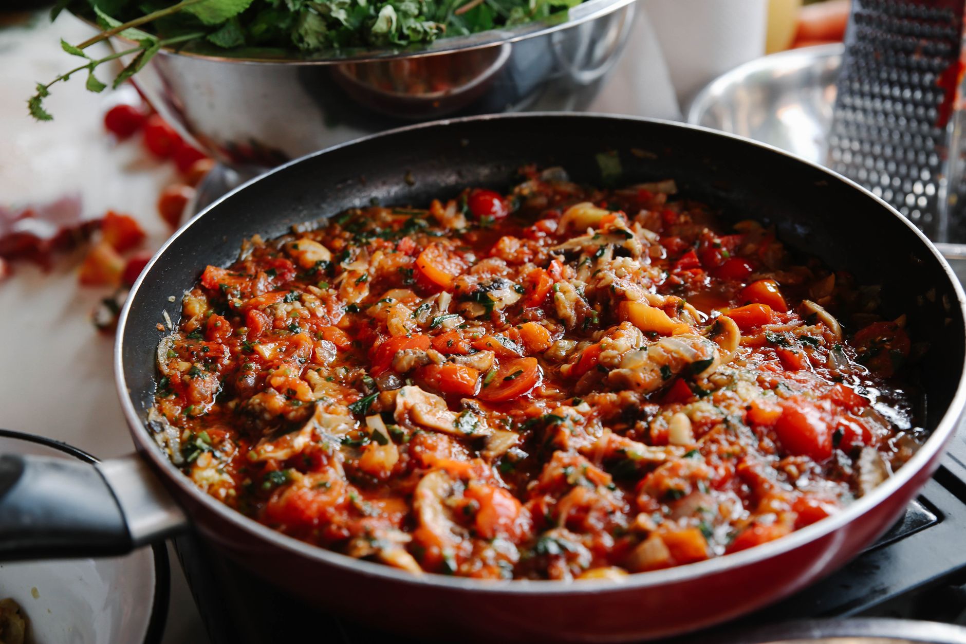 Sheet-Pan Ratatouille with Crispy Eggs
