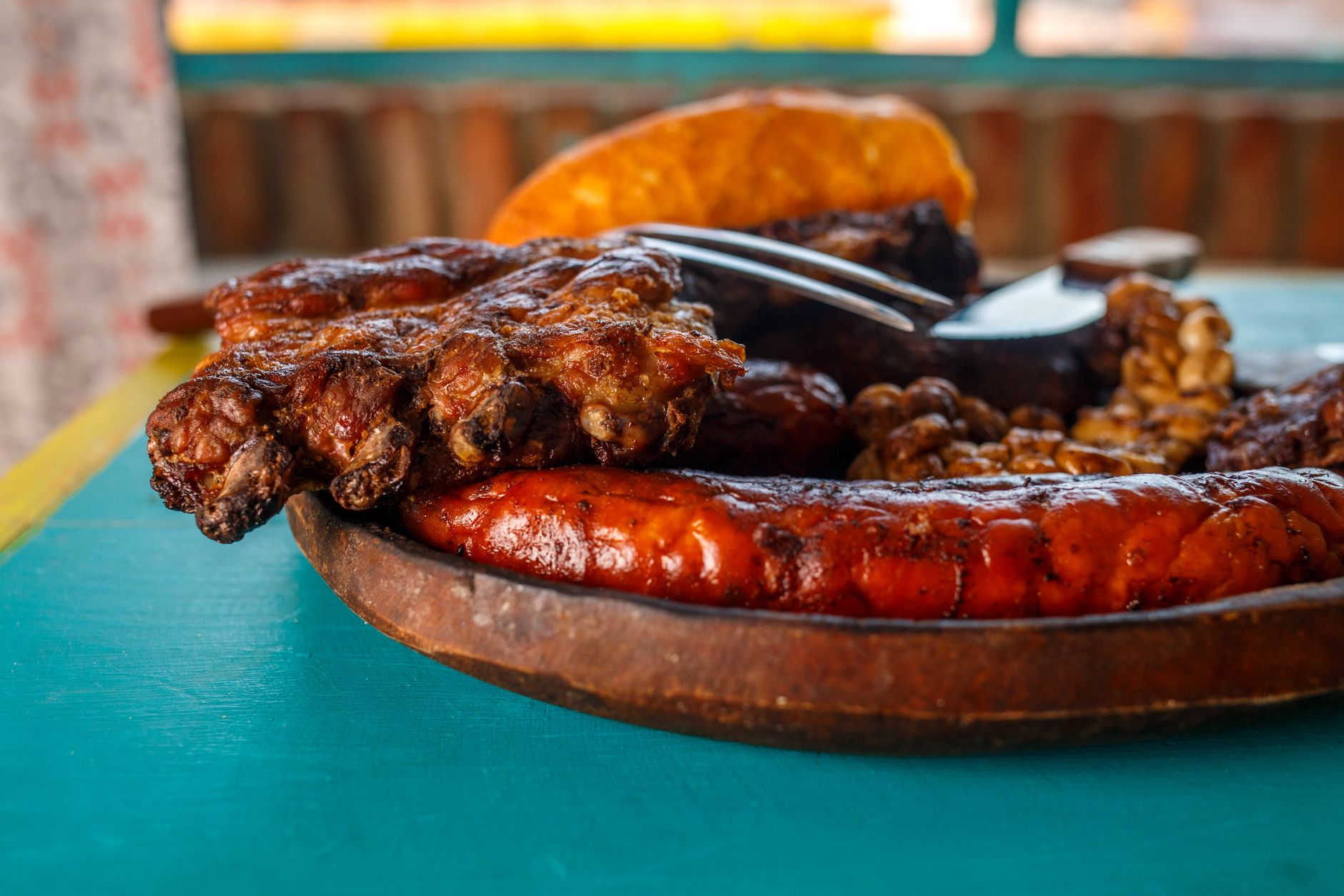 Smoked Boudin & Ribs Plate with Beans & Bread