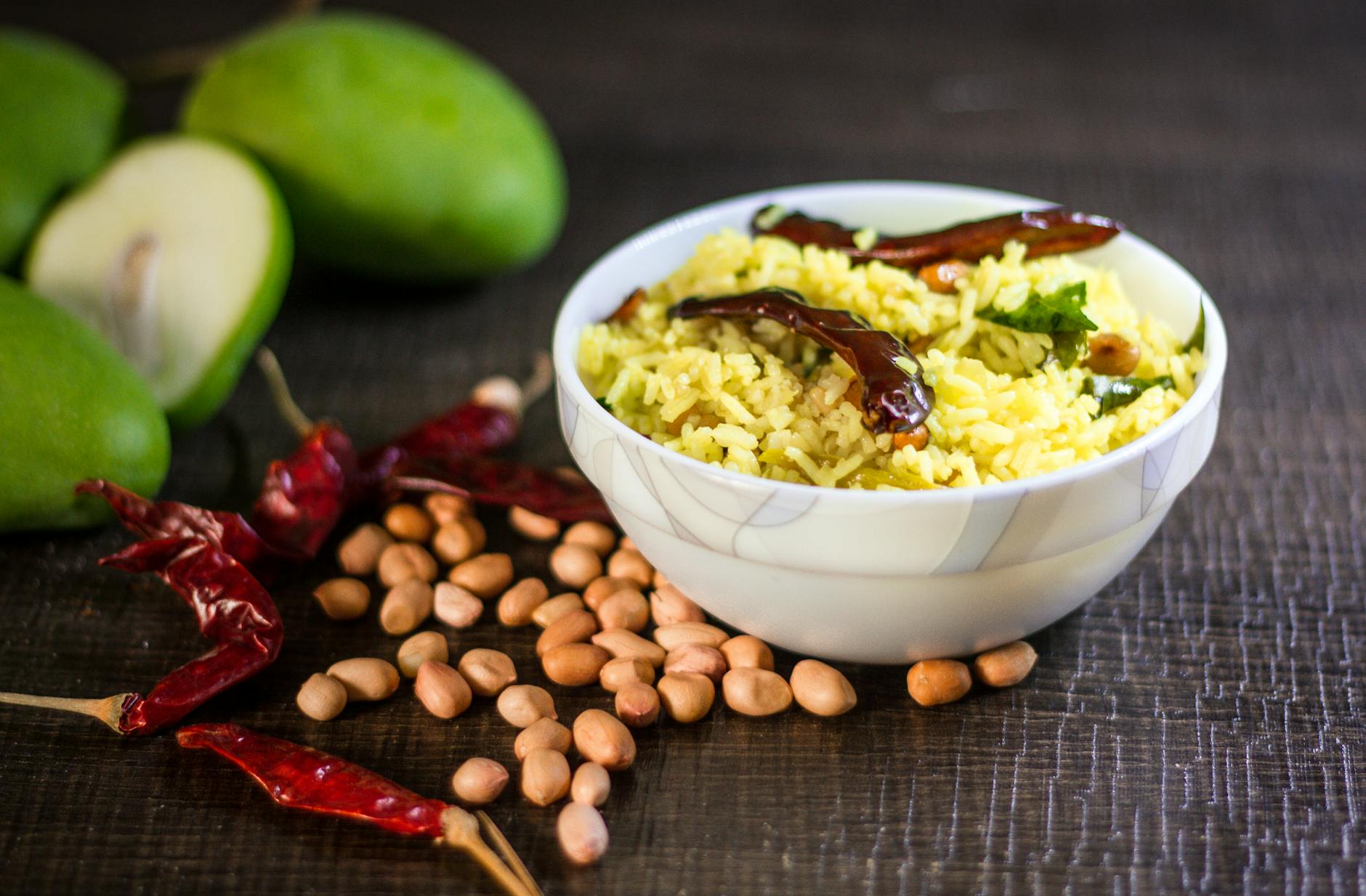 South Indian Lemon Rice with Peanuts & Chilies