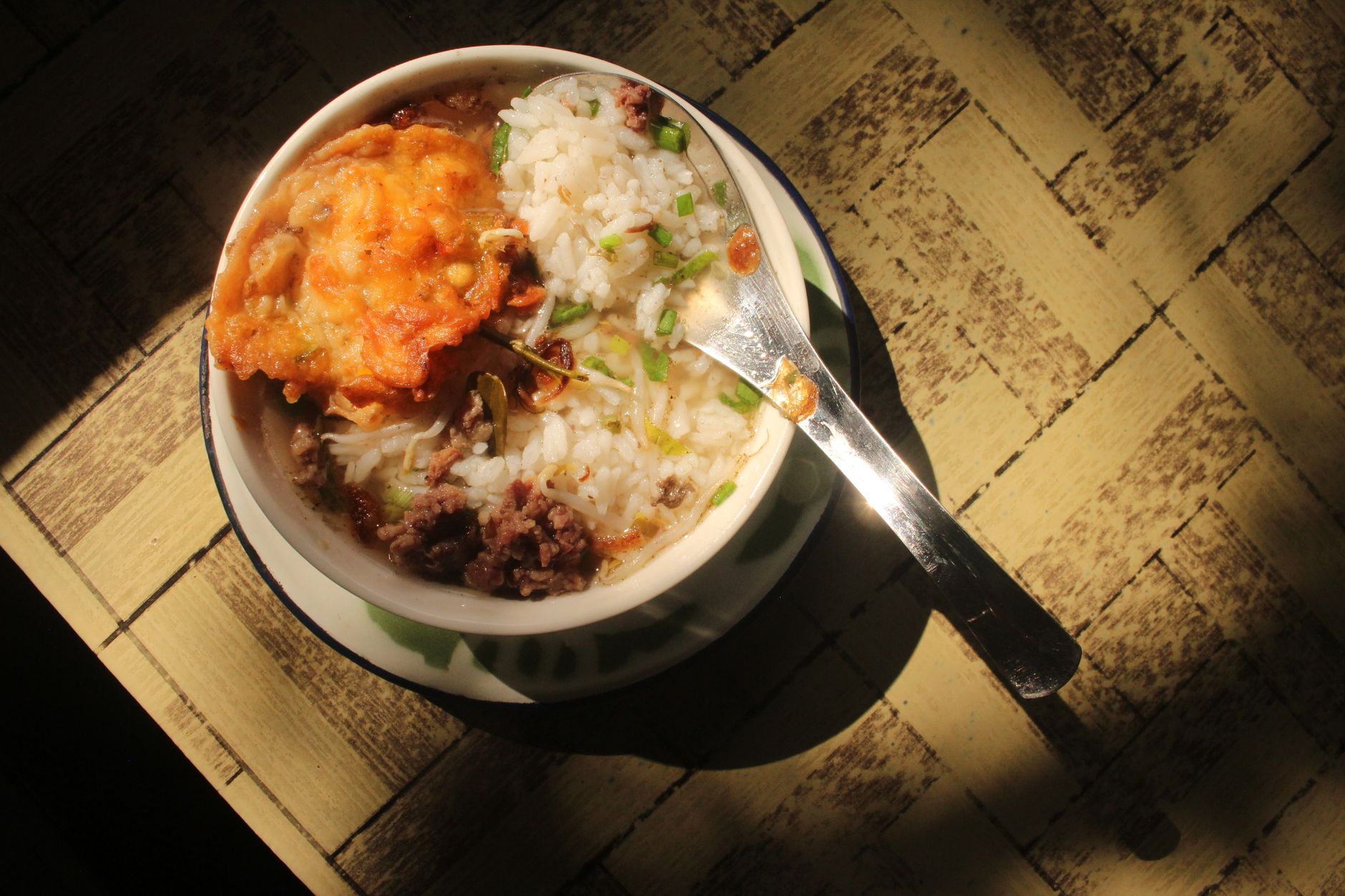 Speedy Congee with Crispy Fritter & Meat