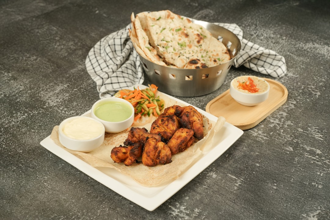 Spiced Chicken Kebab Plate with Naan & Mint