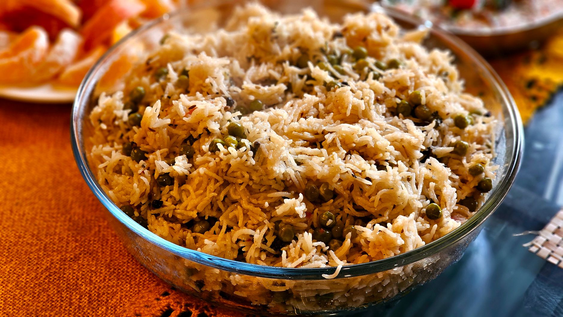 Spiced Pea & Carrot Pulao with Citrus & Raita