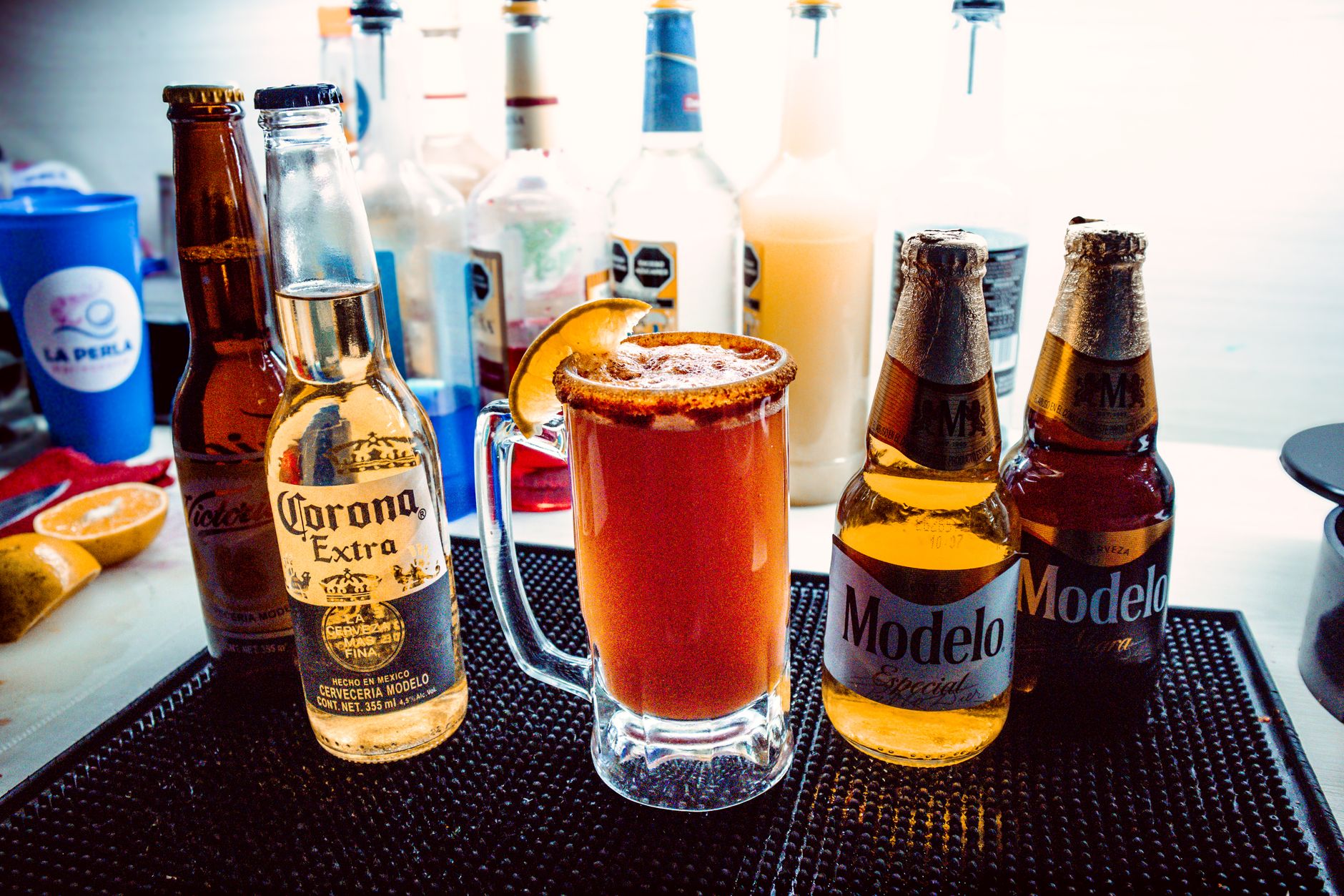 Spicy Beer Cocktail with Chili Rim