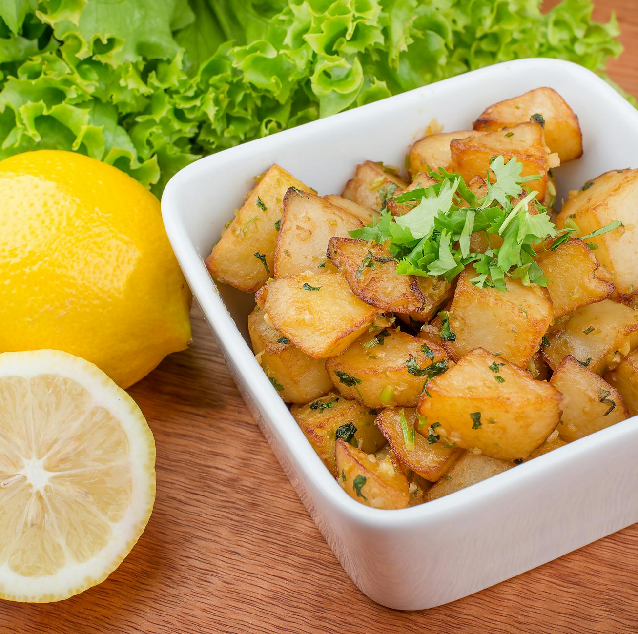 Spicy Crispy Potatoes with Lemon & Lettuce