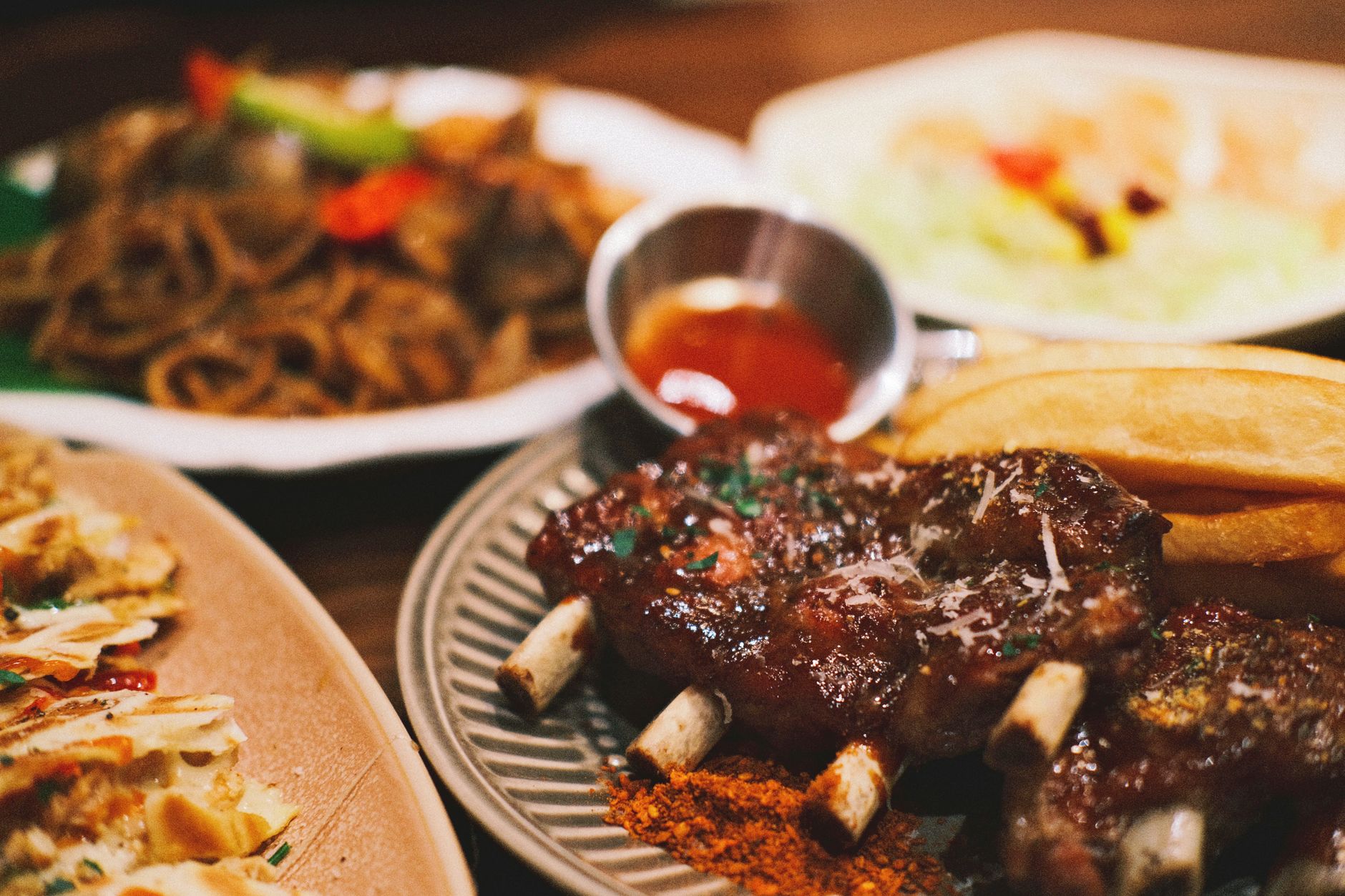 Sticky Indonesian Pork Ribs with Crispy Fries
