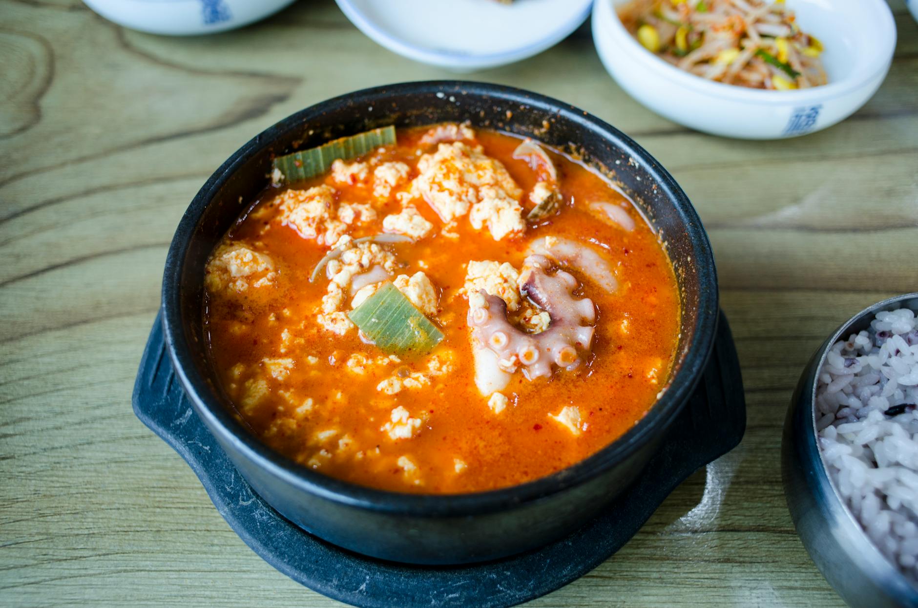 Sundubu Jjigae — Spicy Tofu Stew with Egg & Rice