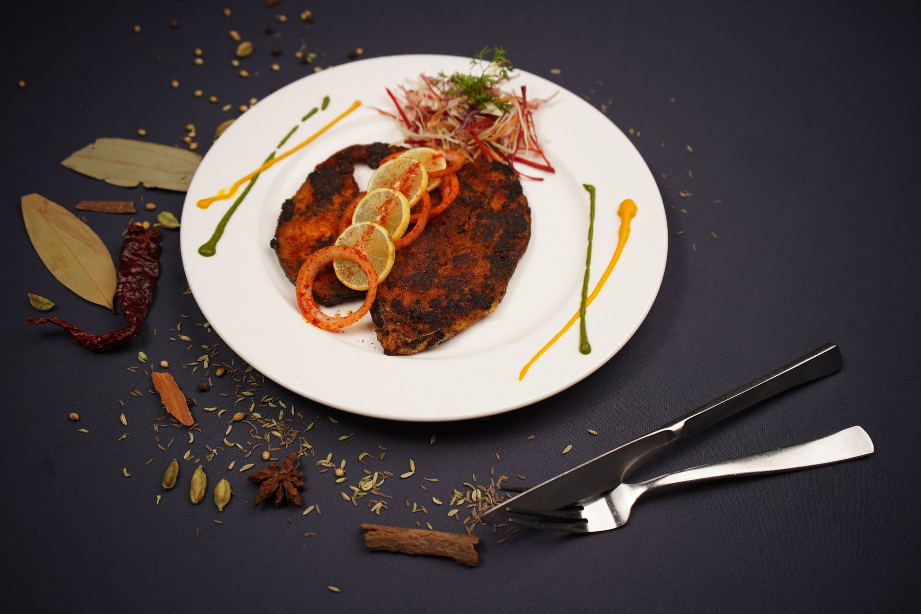 Tawa Fish with Crispy Onion Salad