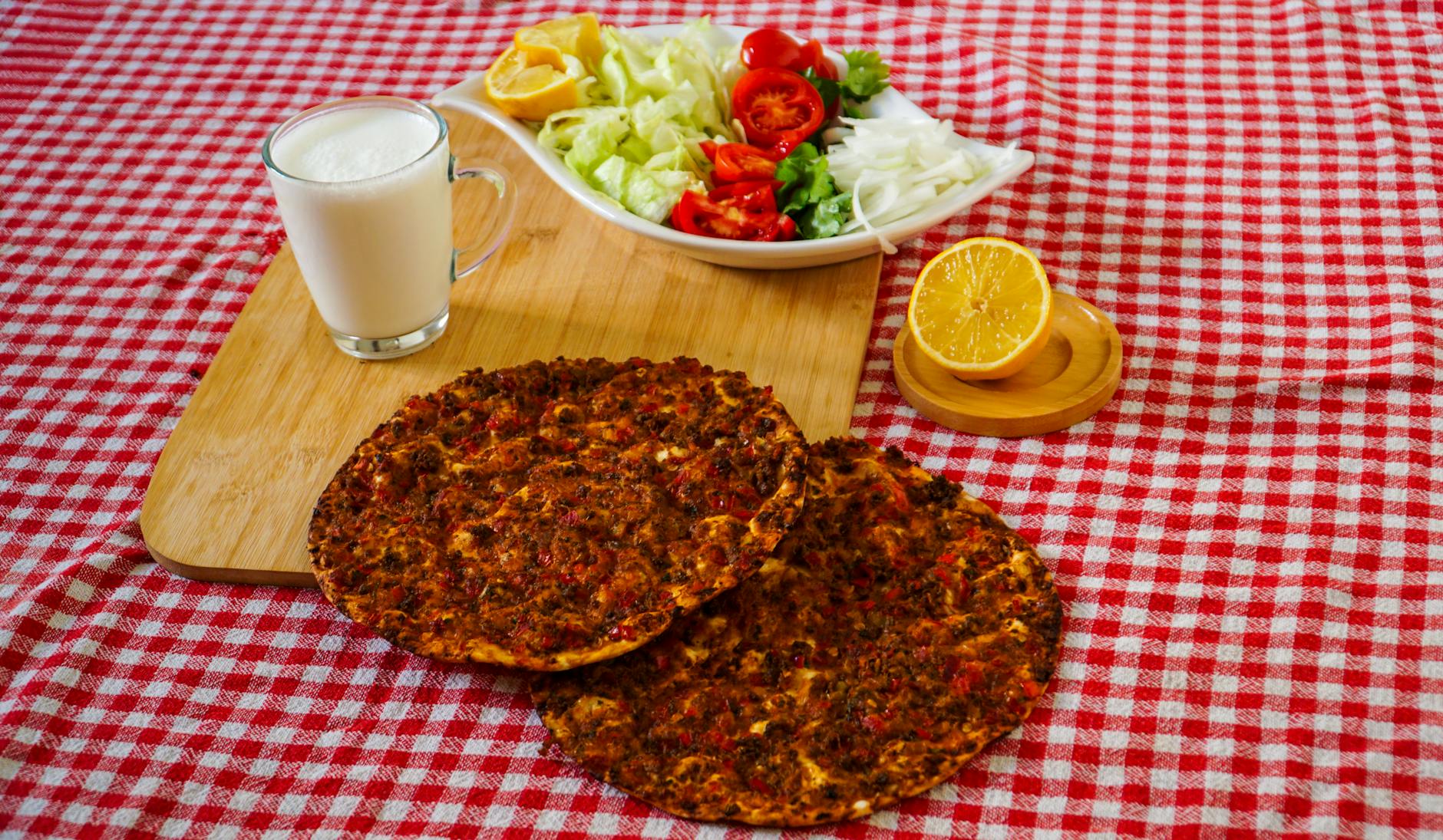 Turkish Lahmacun with Ayran & Lemon