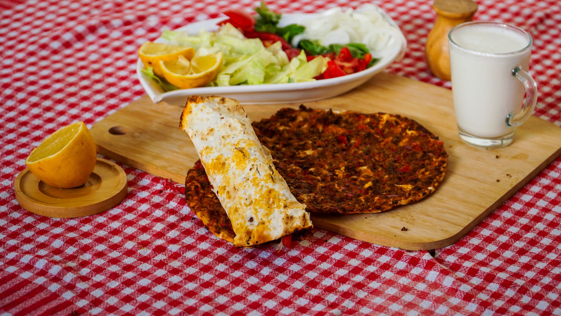 Turkish Lahmacun with Lemon & Quick Salad