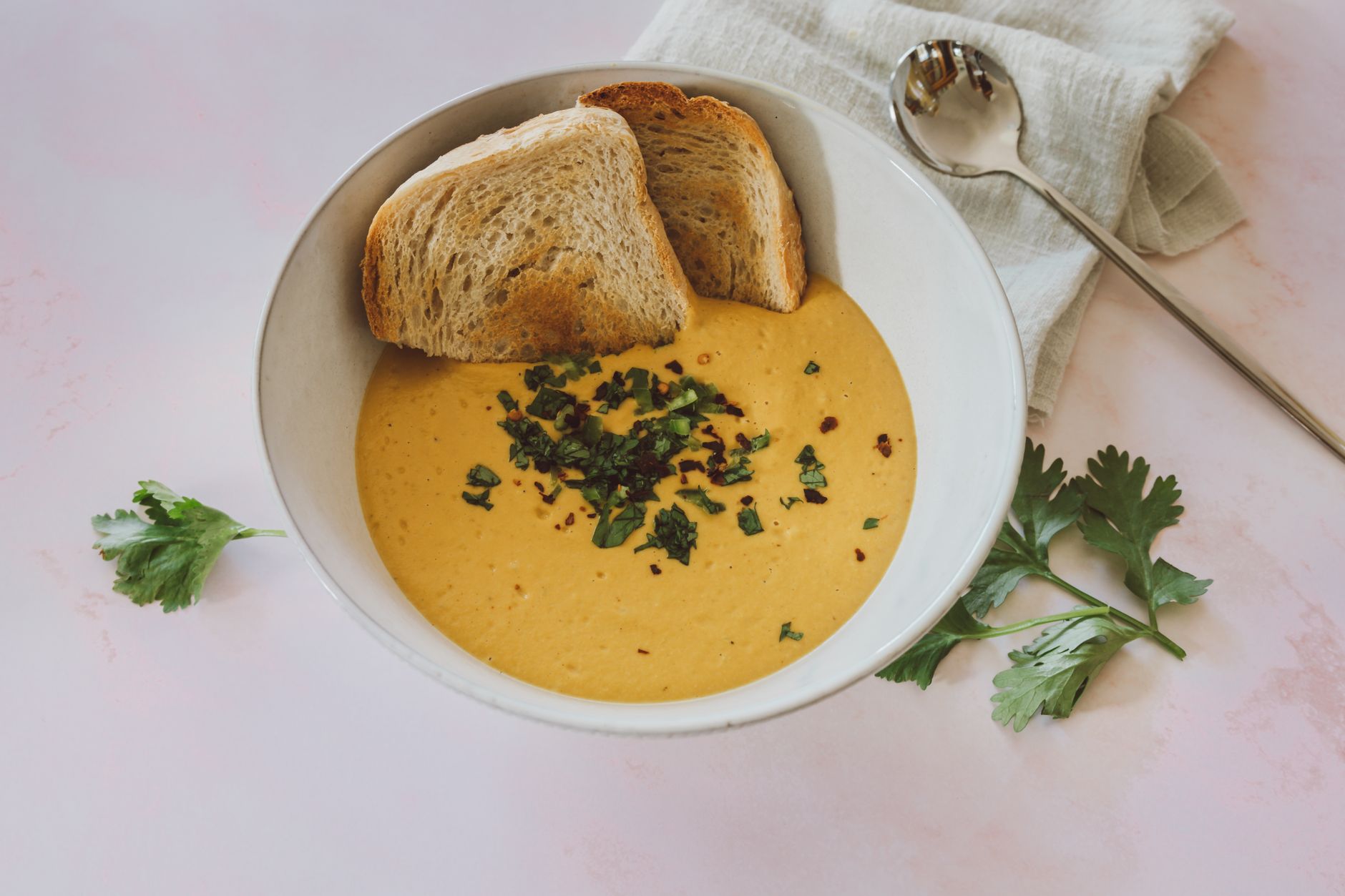 20-Min Turkish Red Lentil Soup with Crispy Bread