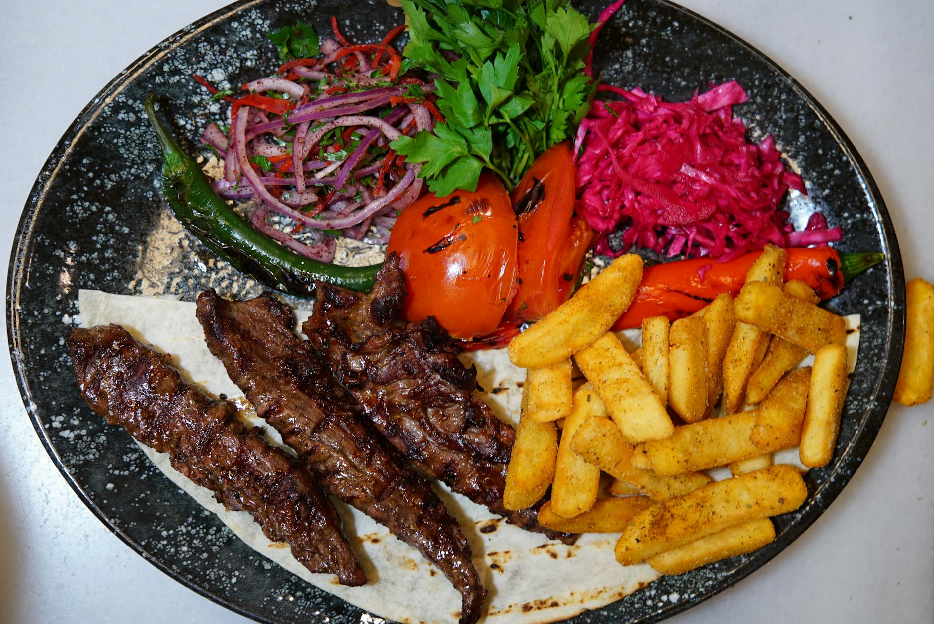Urfa Kebab Plate with Crispy Fries & Pickles