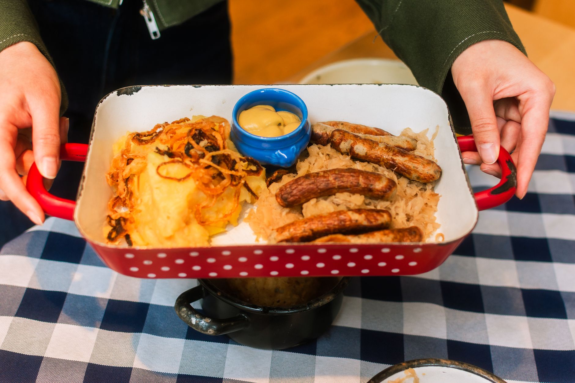 Sheet Pan Bratwurst with Sauerkraut & Fried Onions