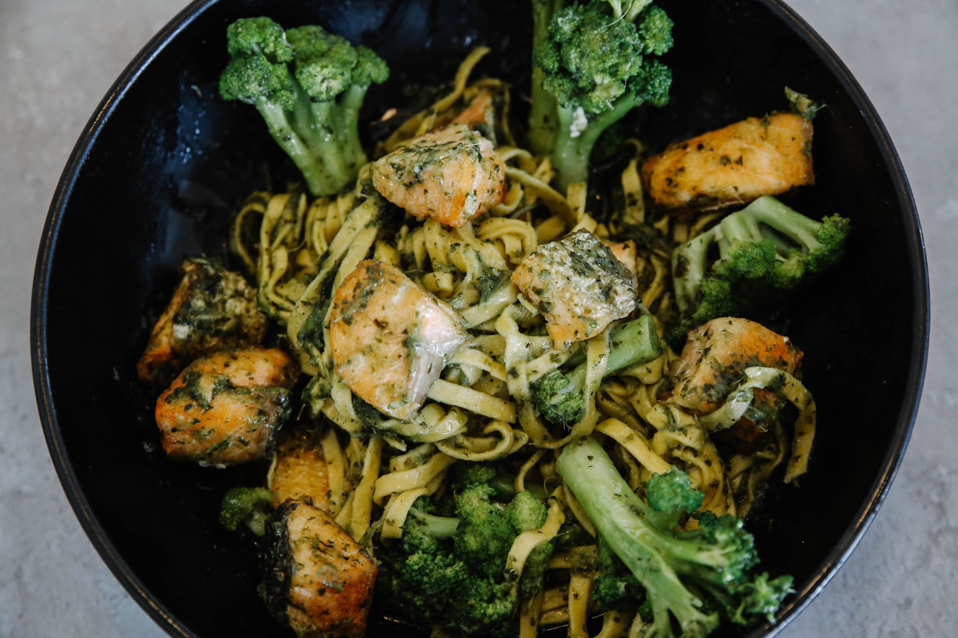Pesto Salmon with Broccoli & Pasta