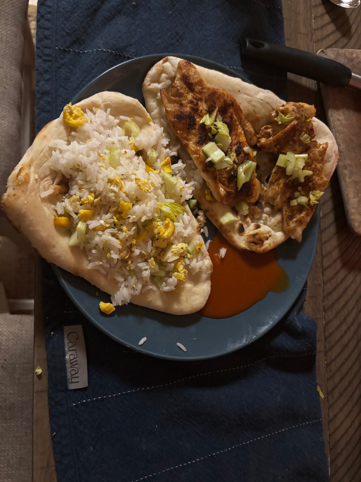 Chicken and Rice on Naan Bread
