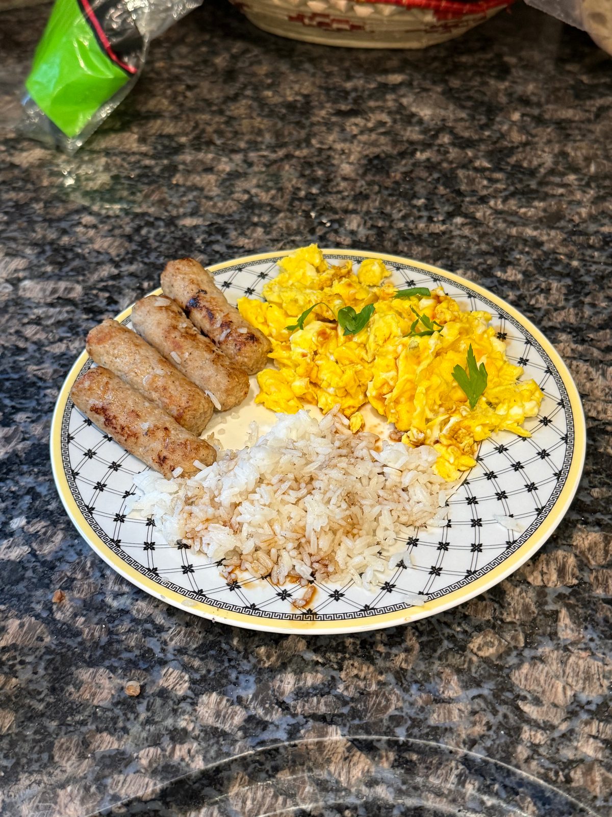 Scrambled Eggs with Rice and Sausage