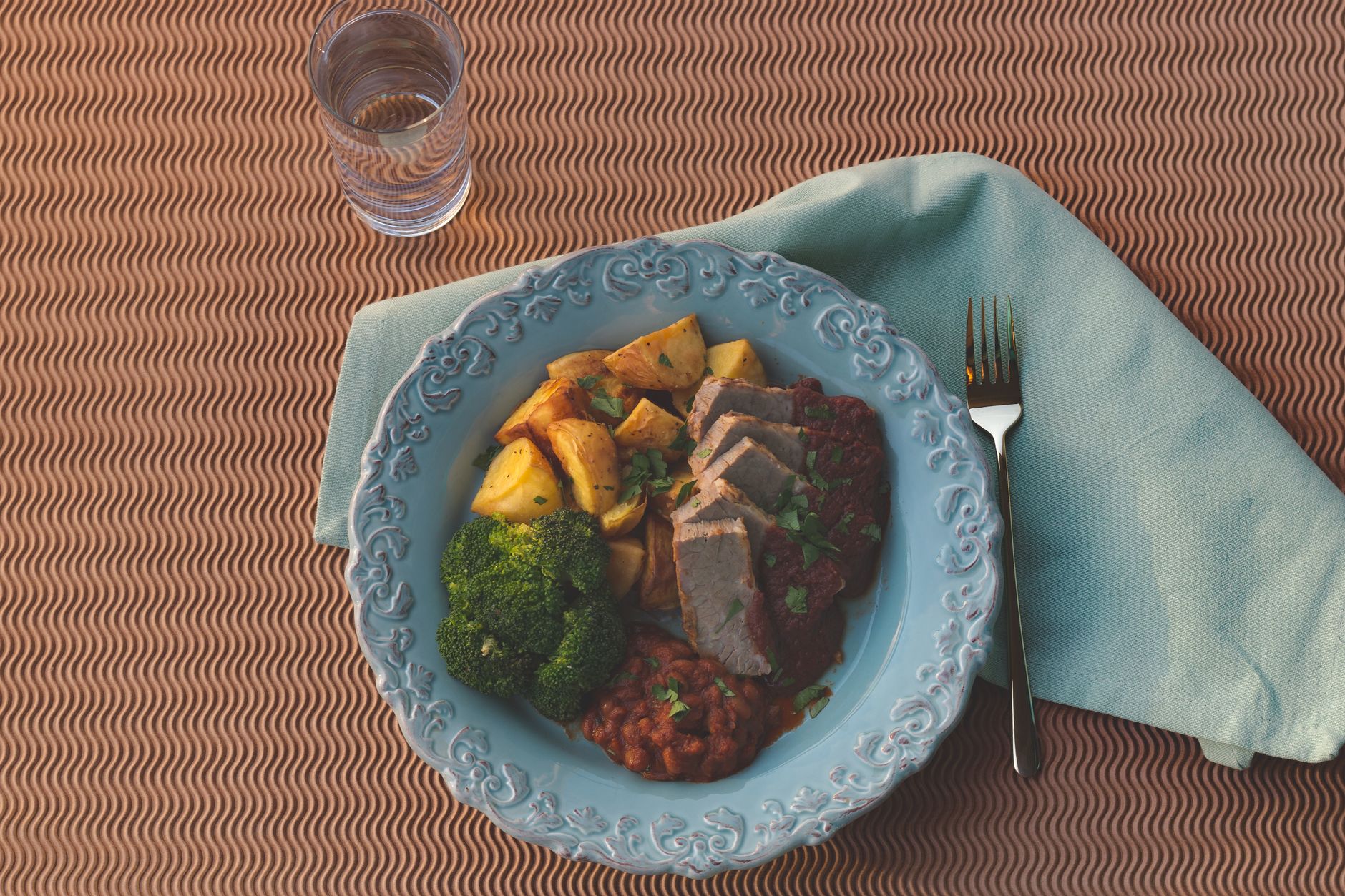 German Meatloaf with Potatoes and Vegetables