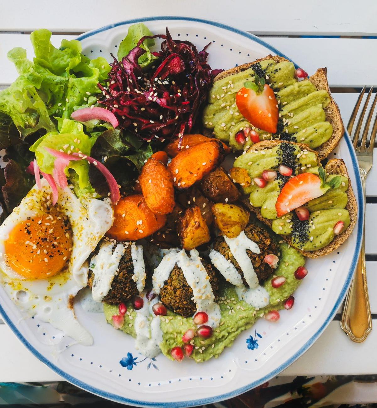 Avocado Toast with Poached Egg and Roasted Vegetables
