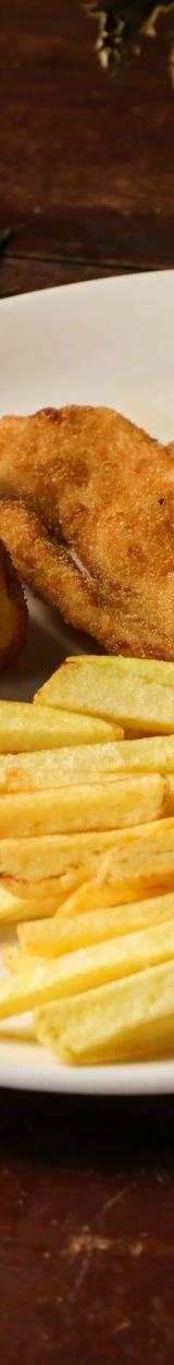 Breaded Chicken Cutlet with Fries and Potato Dumplings