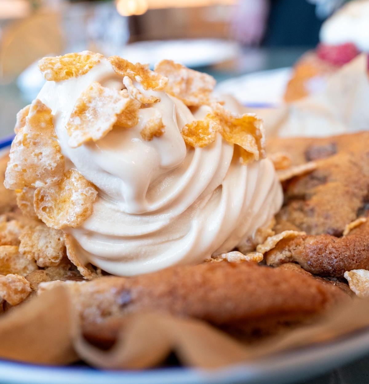 Chocolate Chip Cookie with Vanilla Ice Cream and Cereal Crunch