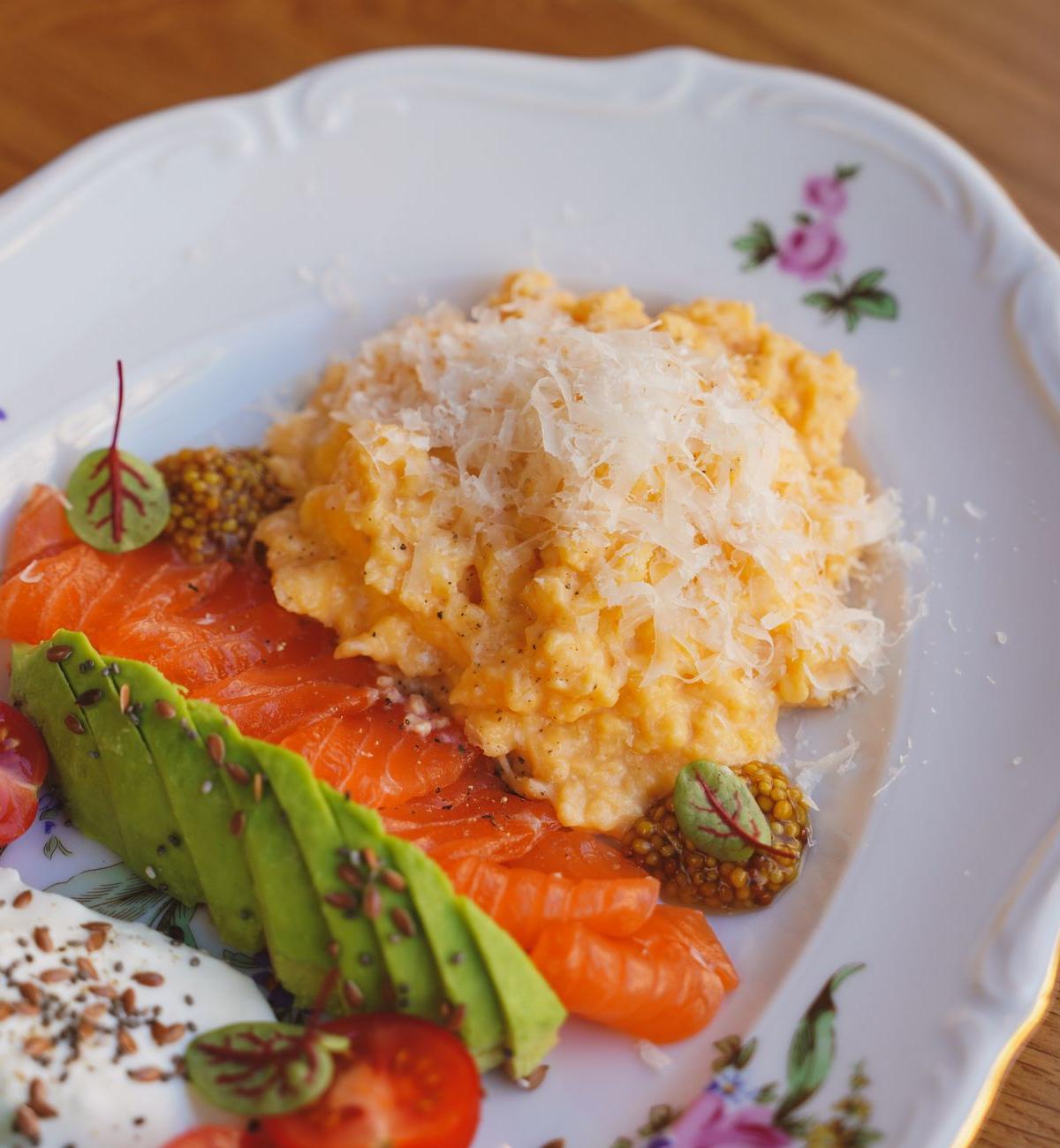 Cottage Cheese Scrambled Eggs with Smoked Salmon and Avocado