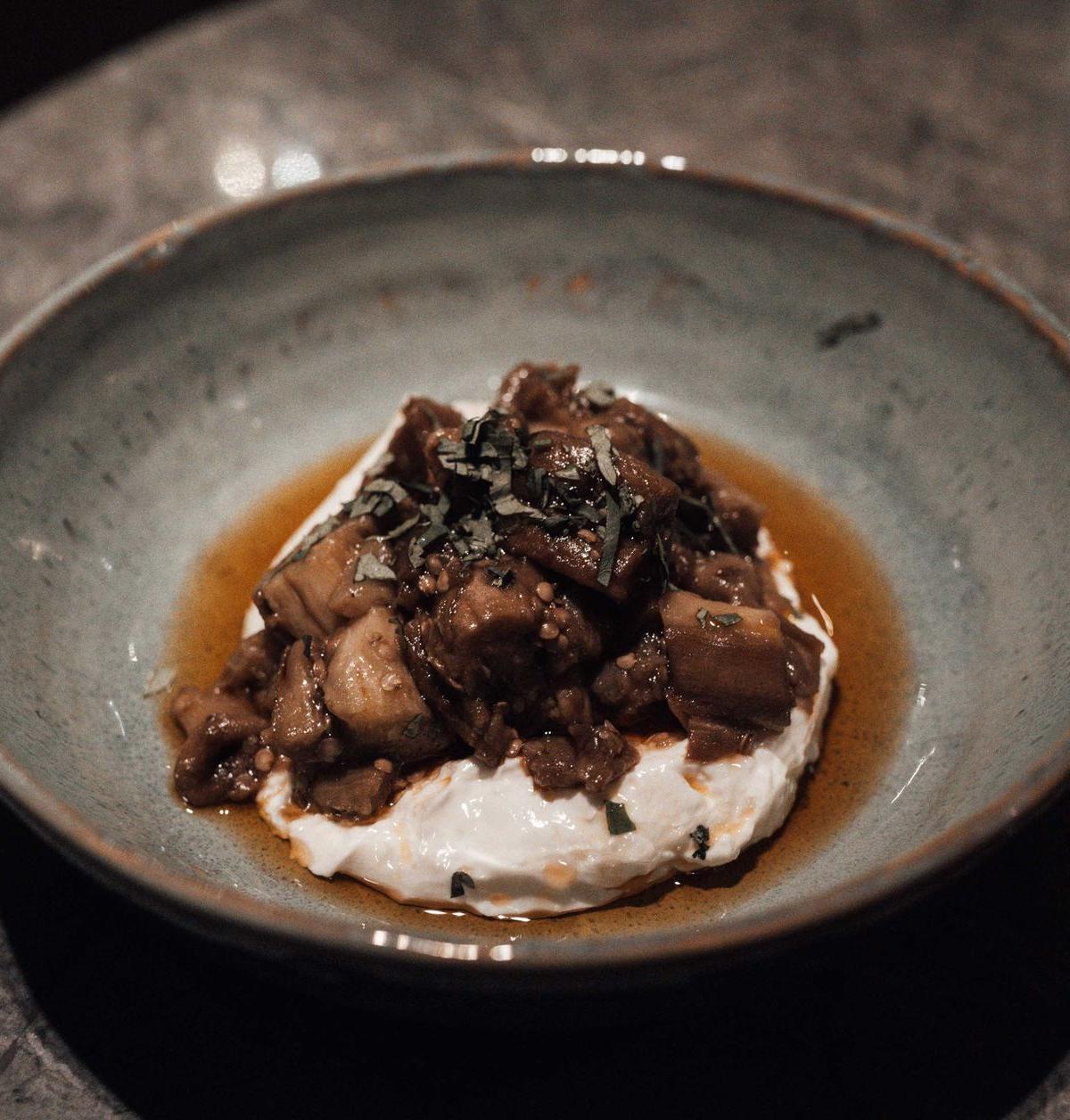 Eggplant Caponata over Ricotta