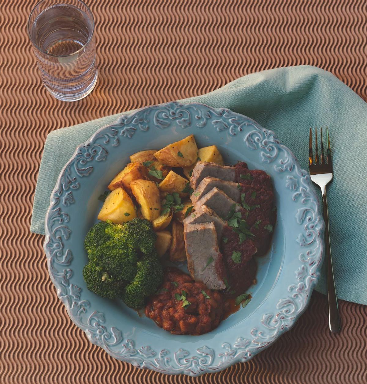 German Meatloaf with Potatoes and Vegetables