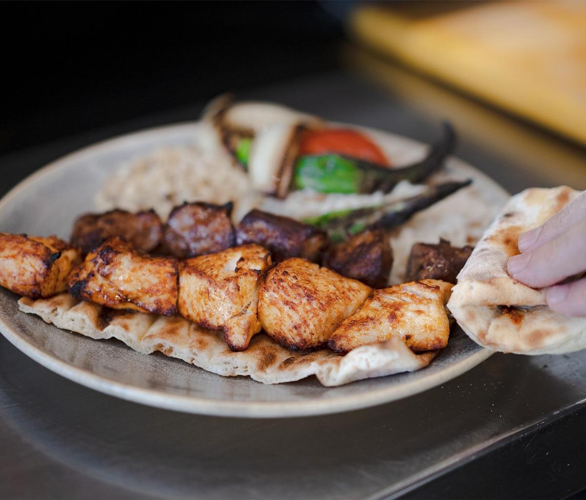 Grilled Chicken and Lamb Kebabs with Flatbread