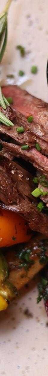 Grilled Flank Steak with Roasted Vegetables and Sauce