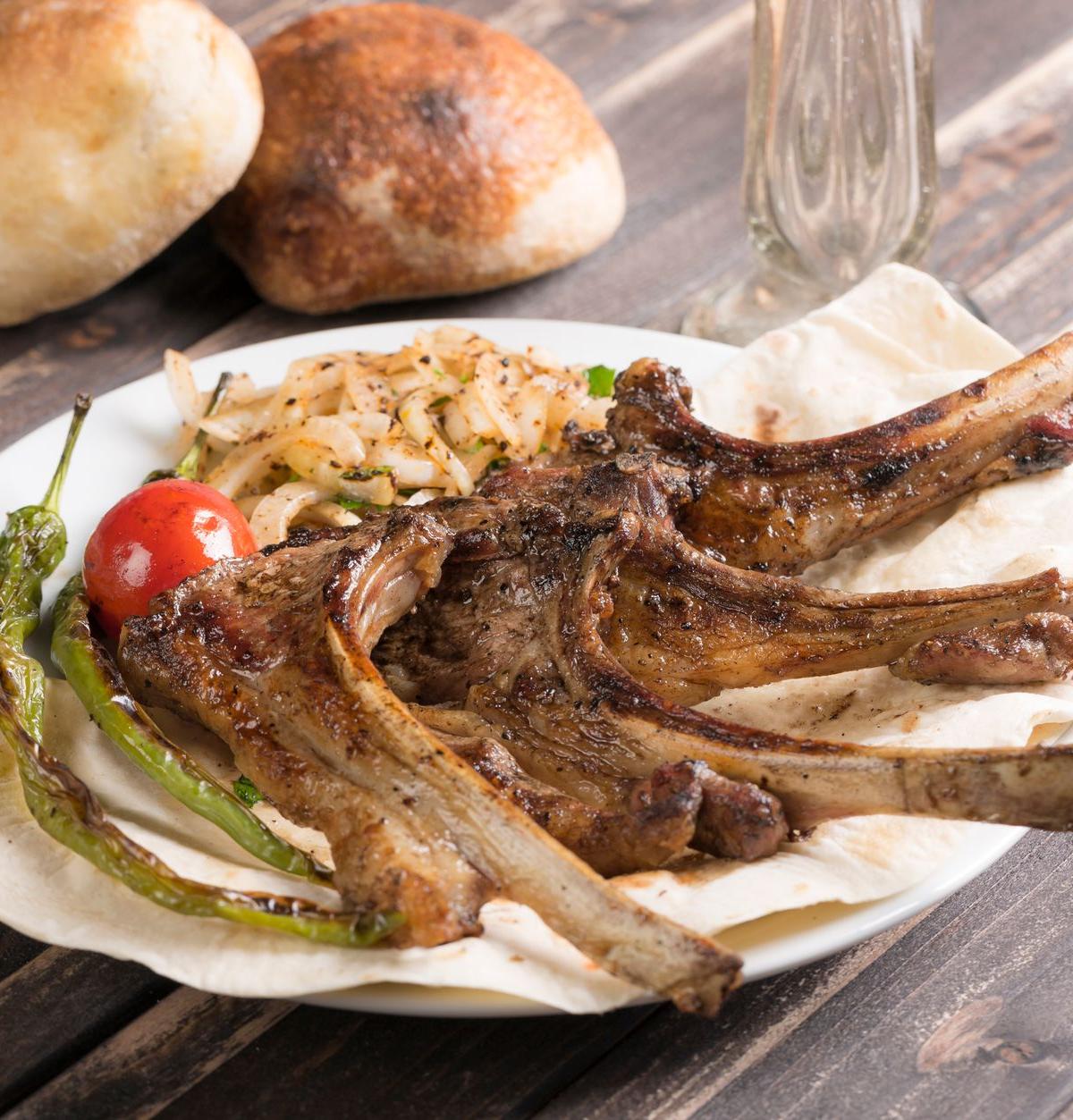 Grilled Lamb Chops with Rice and Vegetables