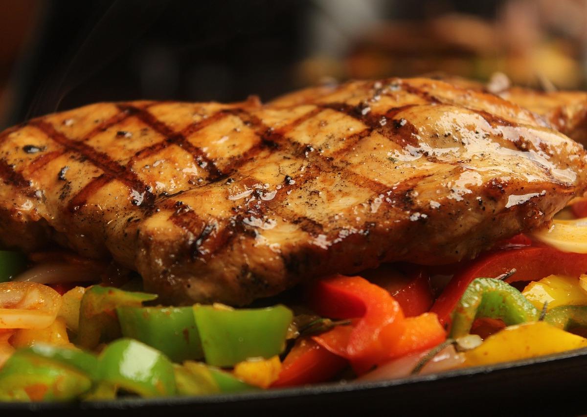 Grilled Pork Chop with Bell Peppers and Onions
