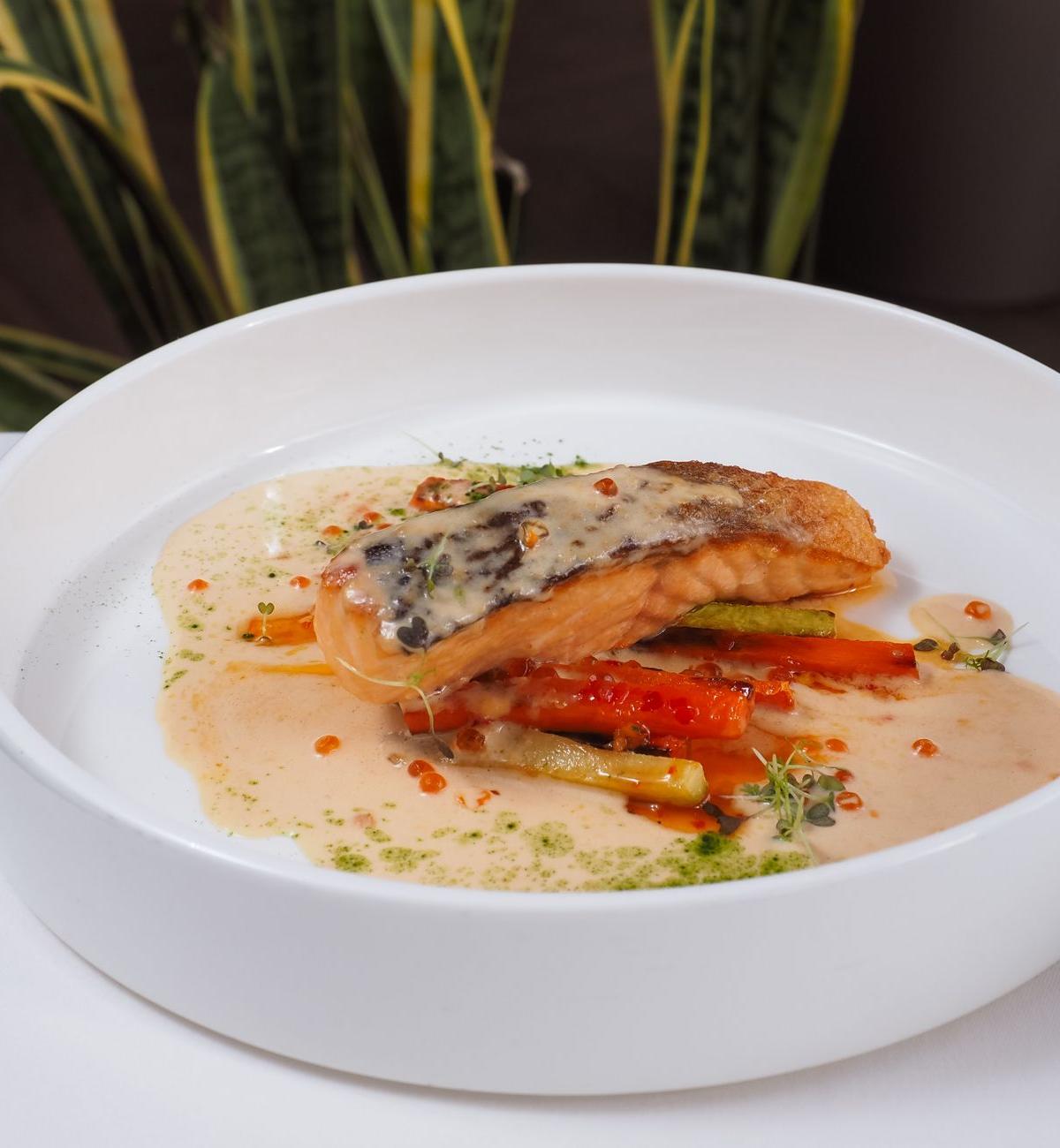 Grilled Salmon with Vegetables and Sauce