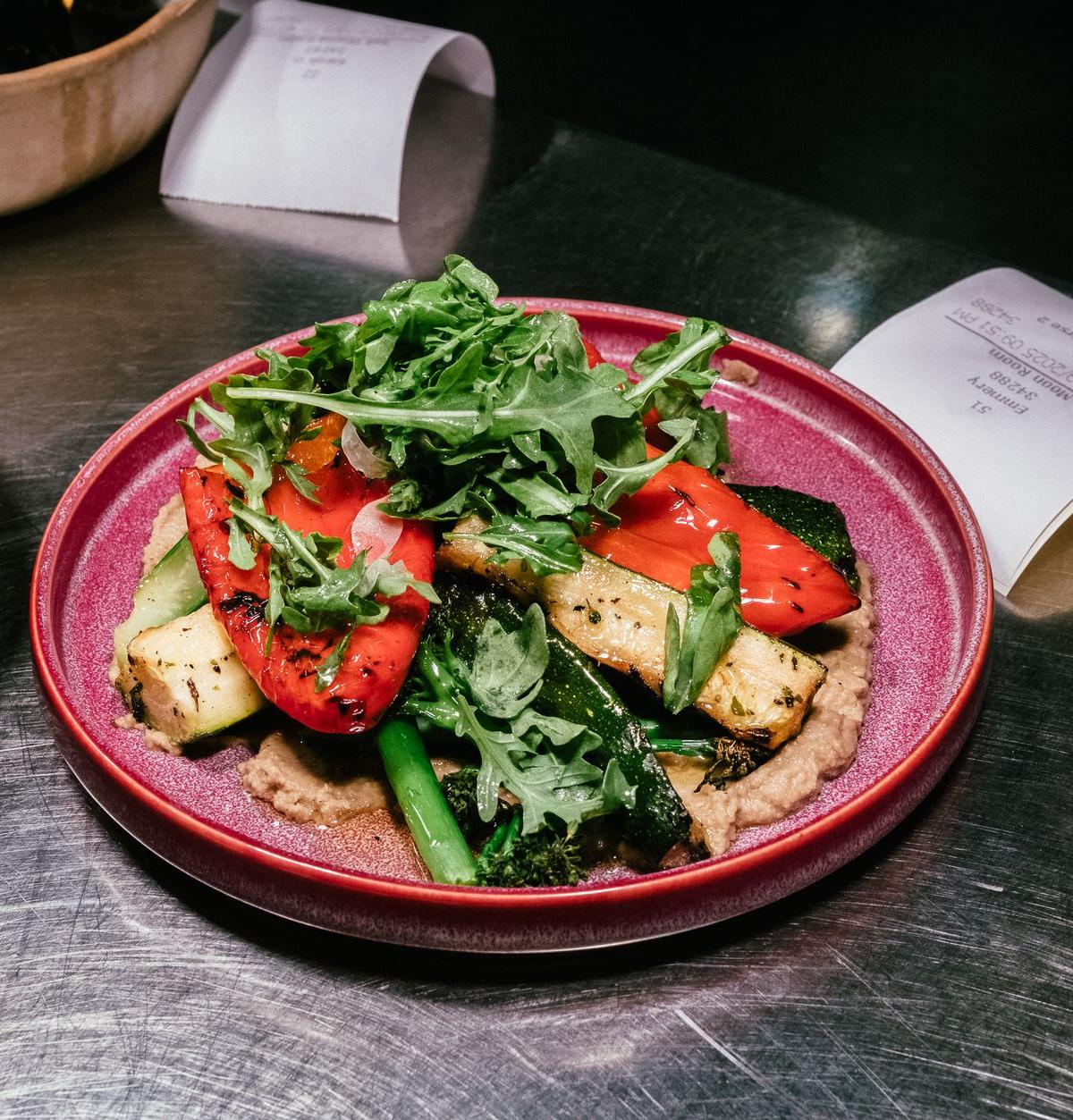 Grilled Vegetable Platter with Hummus and Arugula