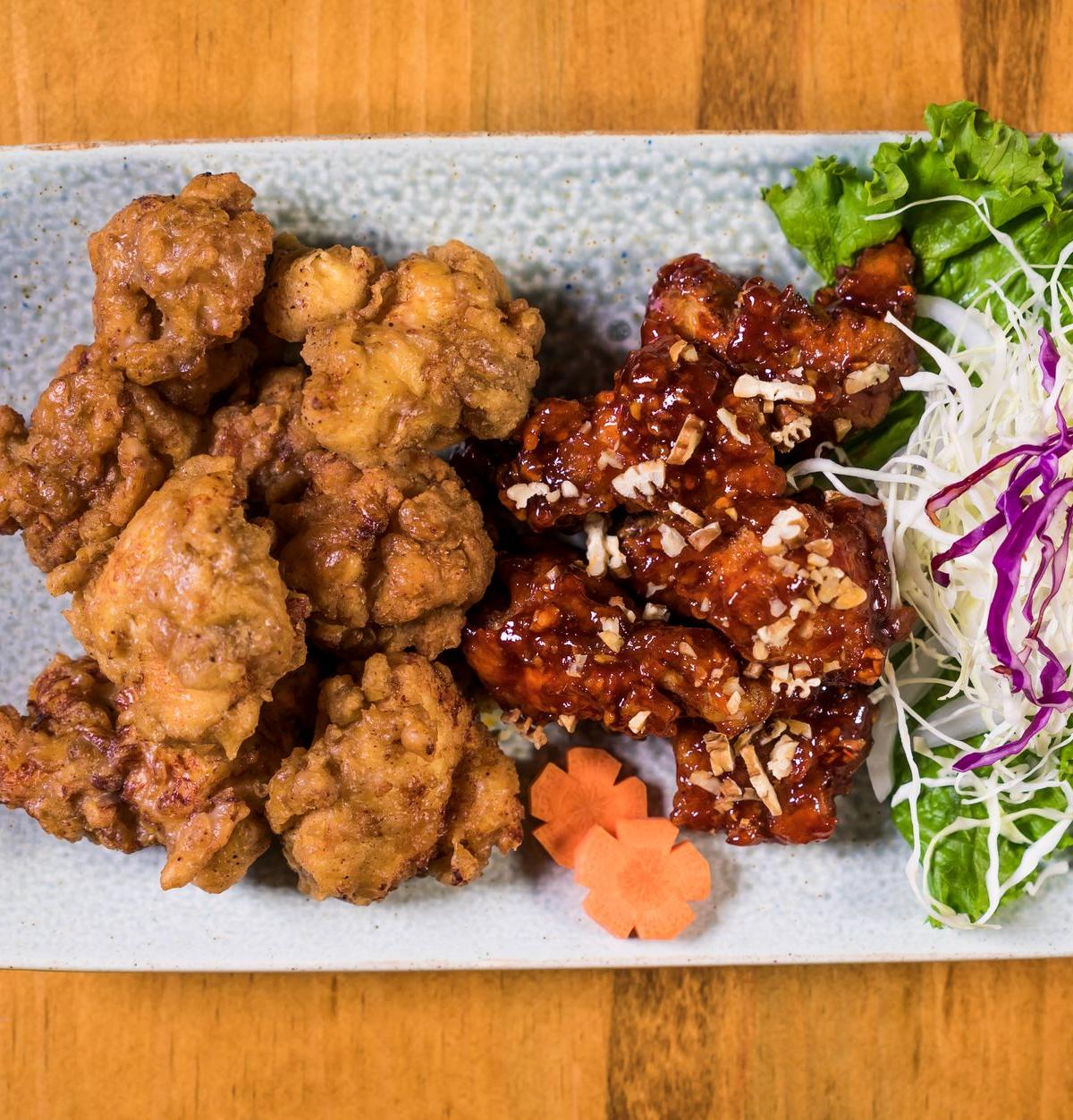 Karaage and Sweet and Sour Chicken with Salad