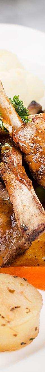 Lamb Chops with Scallops and Vegetables