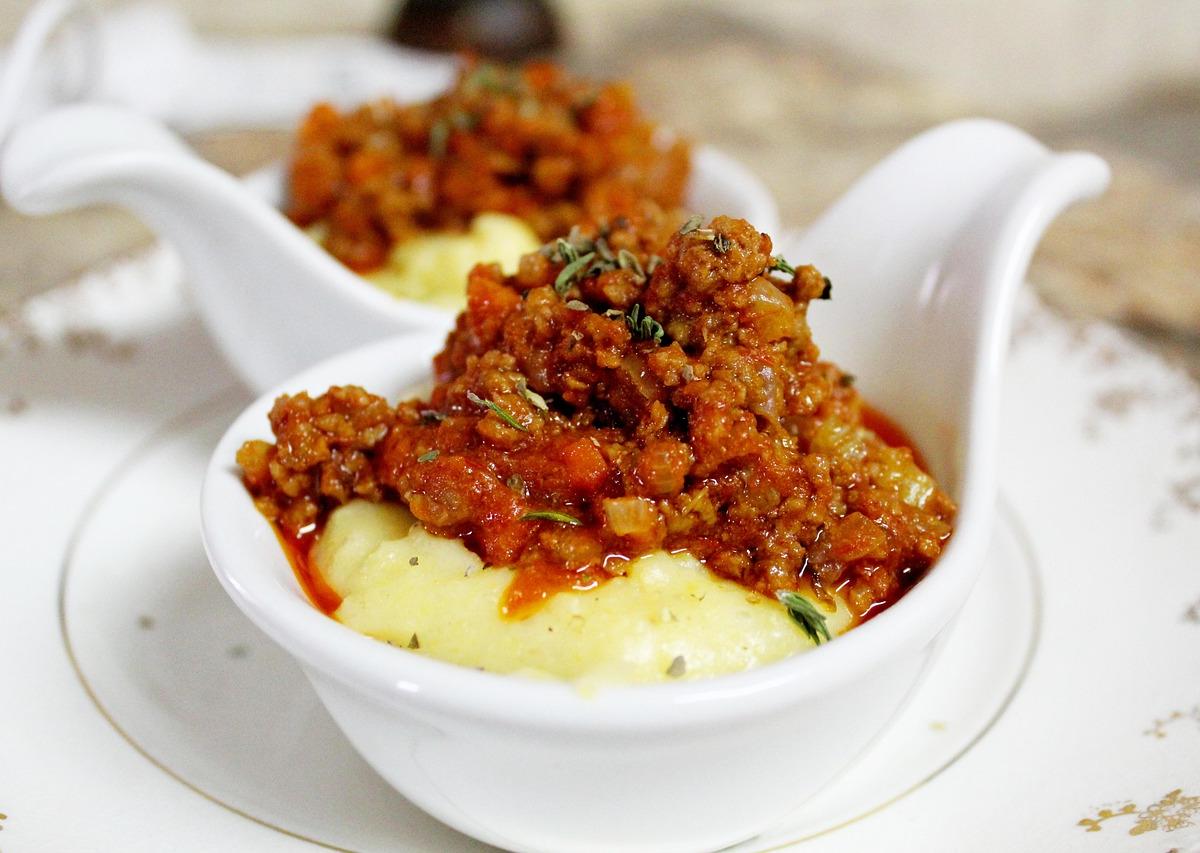 Meat Sauce over Mashed Potatoes