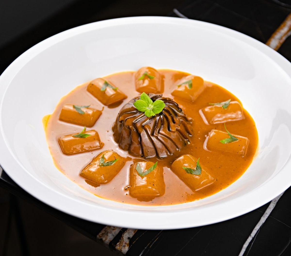 Meat Sauce with Polenta Cubes