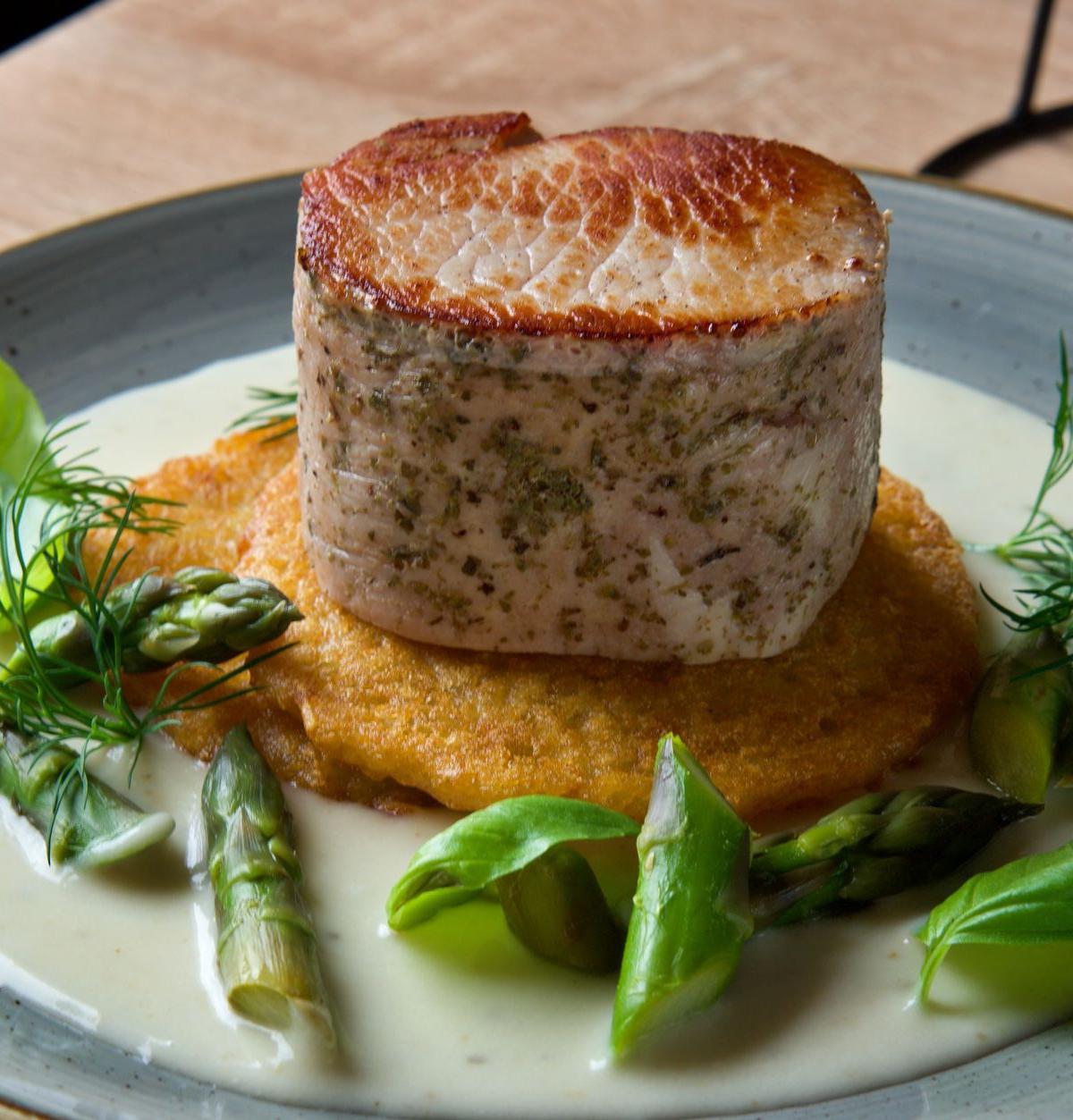 Pan-Seared Fish Fillet with Carrot Puree and Asparagus