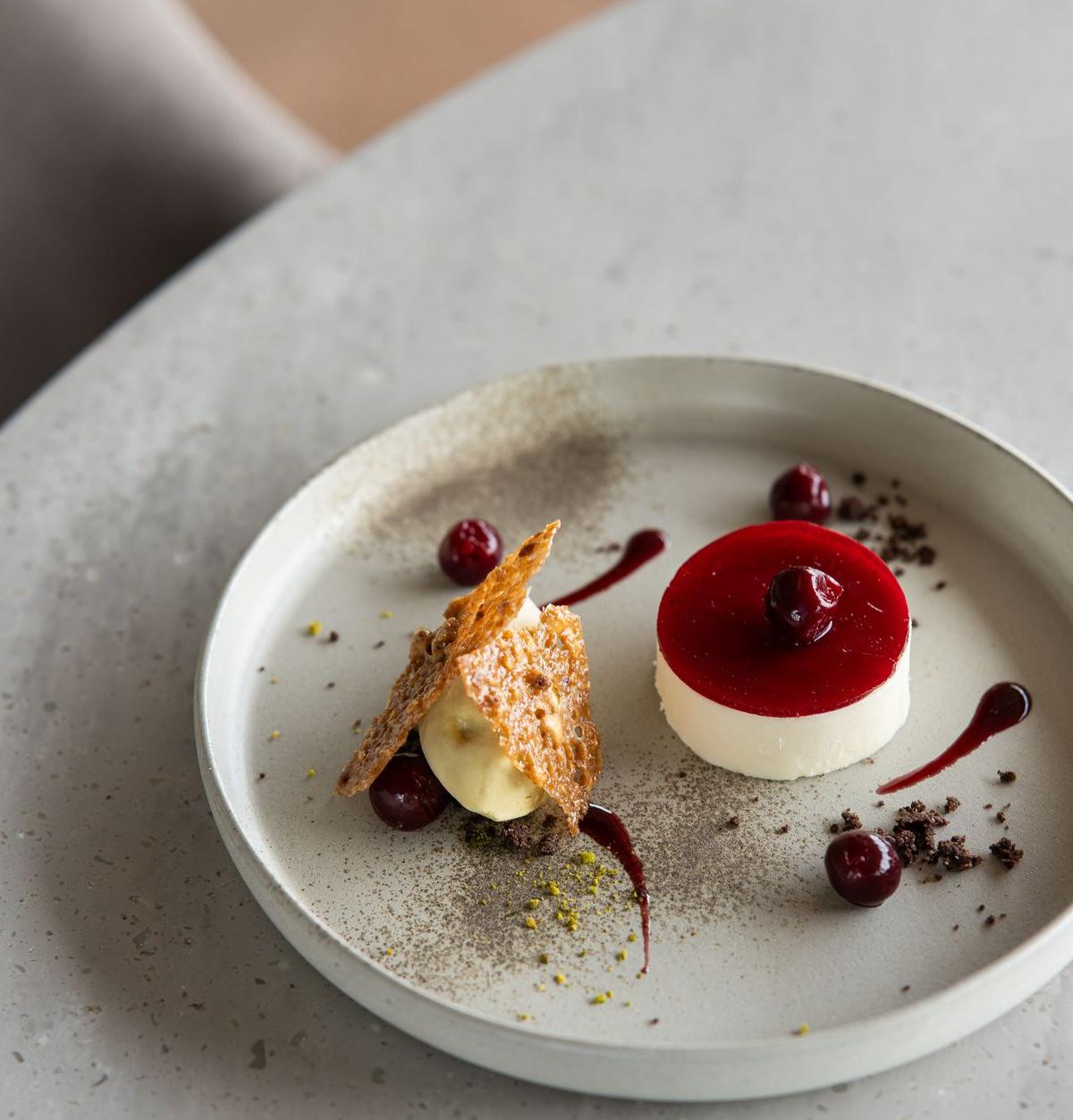 Panna Cotta with Raspberry Compote and Crispy Bread Crumble