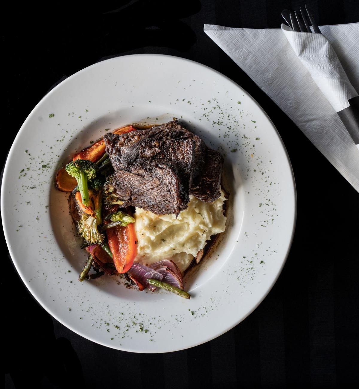 Roast Beef with Mashed Potatoes and Roasted Vegetables