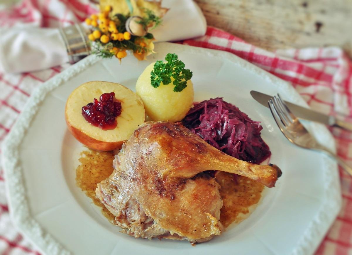 Roast Duck with Red Cabbage and Potato