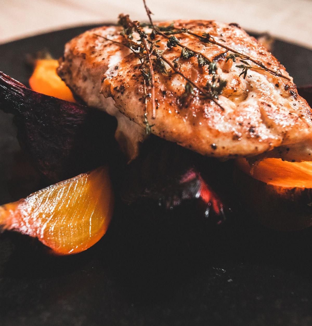 Roasted Chicken Breast with Beets and Carrots